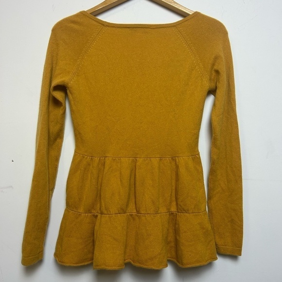 GARNET HILL YELLOW MUSTARD Long Sleeve tiered Tunic Top 100% Cashmere Size S - Picture 2 of 6